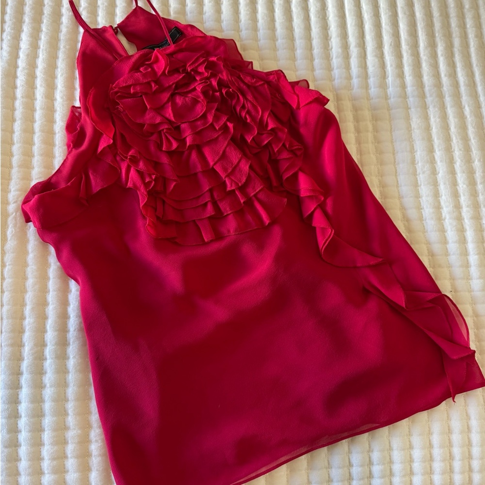 BCBGMaxAzria Vibrant Red Ruffled Blouse